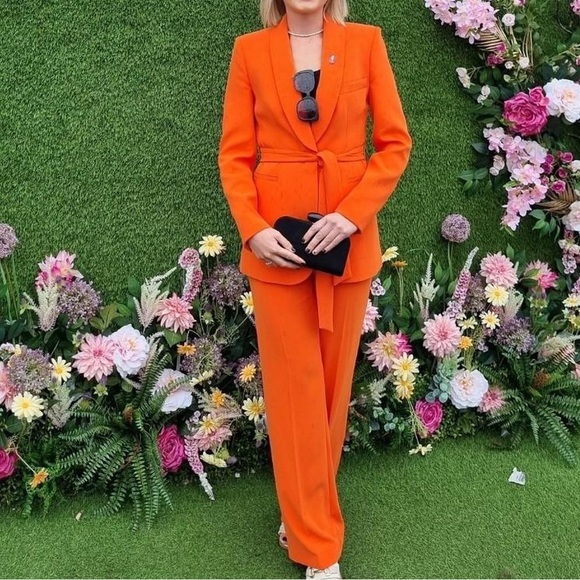 Zara Orange Belted Tuxedo Blazer & Pants Set – Blazer L / Pants XL - Picture 3 of 15